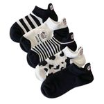 Women 5 Pairs Cow Embroidered Cute Ankle Socks in Black, Size S(36 Photo 0