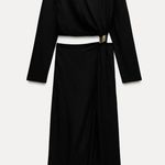 ZARA NWT  CUTOUT GOLD ACCENT MIDI BLACK DRESS SIZE S Photo 7