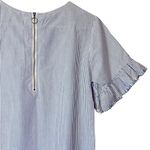 BeachLunchLounge Ruffle Sleeve Blue White Pinstriped Dress Fringe Hem Cotton XS Photo 6
