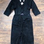 vintage • 1980s black suede leather dress sheath plunge neck criss cross open Photo 9