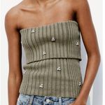ZARA NWOT  Jewel Beaded off the shoulder knit top 4331/015 Green Medium Photo 2