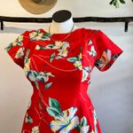 1970s Made in Hawaii Island Fashions Tropical Hawaiian Print Maxi Dress Size 12 Red Photo 1