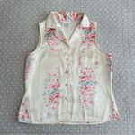 PINK - Victoria's Secret Vintage PINK Floral Button Up Satin Sleeveless Top Cream Pink Lace FLAW Size M Photo 5