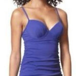 Spanx Assets Shirred Underwire Push up Power Swim Suit Dress in Blue Small Photo 0