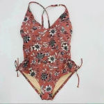 Kona Sol Kona‎ Sol Women’s Mauve/White Floral Side Ruched Ties Swimsuit Size M Photo 5