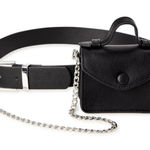 NOBO Black Leather Belt Bag Convertible Crossbody Chain Strap Mini Purse 2X NWT Photo 0