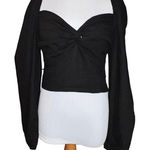 Lulus Women Black Twist Front Sweetheart Neckline Blouse Linen Blend Size Small Photo 0