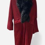 Vintage red wool overcoat with genuine, fox fur collar, black size medium Photo 1