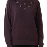 Loft Stunning Rich Dark Plum Bejeweled Crewneck Sweater EUC Small Photo 0