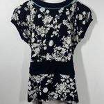Ann Taylor LOFT Top Women S/P White Black Faux Wrap Short Sleeve Babydoll Spring Photo 5