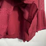 A Dip of Darling Maroon Red Chiffon Balloon Sleeve Embroidered Lace Blouse 3X Photo 2