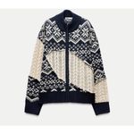 ZARA NWOT Cable knit Jacquard Fair Isle Patchwork Zip Up Sweater Women Size S Photo 2