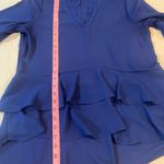 Elle  Royal Blue Ruffle Blouse  Sz Small-Long Sleeve-High/Low Photo 5