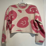 Moon & Madison Sz:M Cropped Pink Smiley Face Crew Neck Oversized Sweater. White Size M Photo 0