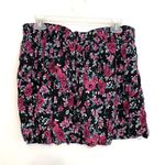 Lucy Love  Black Pink Green Floral Print Pull On Elastic Mini A-Line Skater Skirt Photo 8
