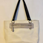 Liz Claiborne  Jess Shopper Faux Leather Tote Bag Purse Cream Black Handles Photo 0