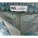 ZARA Denim Jean Cropped Pants Top Spaghetti Straps Size Large Bloggers Blue Wash Photo 2