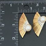 Park Lane Vintage  Brushed Gold-tone Rhinestones Faux Pearl Fan Earrings 16.1g Photo 7