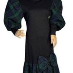 Vintage Leslie Lucks plaid drop waist dress puffy sleeves green black medium Photo 9