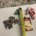 Lot Of 4 Christmas Holiday Brooch Pins Bell / Holly Leaves / Candy Cane / Flower Photo 1