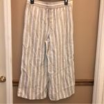 Banana Republic  Striped wide Leg Crop‎ Linen Blend Pants Tan White Small Photo 1