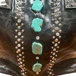 Country Road Purse Black Faux Leather Turquoise Cowgirl Western Rhinestone Studs Photo 2