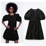ZARA  Black Puff Sleeve Open Back Cocktail A Line Tiered Mini Dress Size XS Photo 2