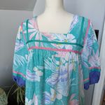 Hilda Hawaii Pastel‎ Floral MuuMuu Maxi Dress Kaftan Hawaiian Tropical Mrs Roper Blue Size L Photo 3