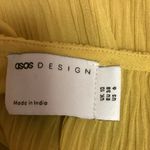 ASOS  Yellow Plisse Pleated V-neck Batwing Long Sleeve Tie Open Back Mini Dress 6 Photo 5