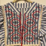 SheIn Blue and White Striped Blouse with Red Embroidery Photo 3