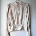 frame denim Frame Vanilla Off White Jacquard Stripe Keyhole Silk Long Sleeve Blouse L Photo 1
