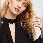 Free People Little Bit Of Love Crochet Lace Ruffle Keyhole Blouse Black Size XS Photo 1