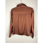 Forever 21  Women's Small Bronze Brown Long Sleeve Button Down Satin Shirt Top Photo 2