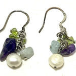 Artisan Sterling Silver, Amethyst, Peridot and Fresh Water Pearl Earrings. . Photo 0
