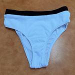 Swimsuit Ribbed White Bikini Bottom with Black Waistband Photo 0