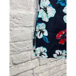 Talbots  Womens Tunic Dress Navy Blue Linen Hibiscus Floral Size S Beaded 3/4 Photo 2