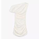 ZARA NWT white mini dress asymmetrical draped off shoulder ruched dress Photo 7