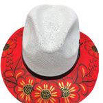 HAT MEXICAN Artisanal Hand Painted Fedora Floral Sombrero Panama Bohemian Red Photo 5