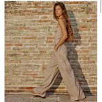 ZARA  LINEN BLEND CARGO JUMPSUIT Size Medium Tan NEW with‎ mini flaw Photo 1