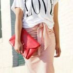 ZARA  Skirt Knee Length Tie-Front Pink Pinstriped Knit Pencil Skirt Size Small Photo 9