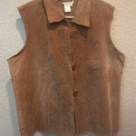 Coldwater Creek Womens Large Leather Vest Tan Cut Outs Coastal Cowgirl Western Photo 0