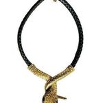 VTG 80s Egyptian Revival Snake Cleopatra Choker Necklace Gold/Leather Rhinestone Gold Photo 0