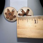 Vintage Leather Woven Plastic‎ Button Earrings Brown Photo 2