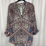 Lavender Brown Stitch Fix Burgundy Jenna Split Neck Silk Blouse Sz.M NWT Photo 1