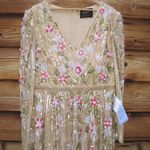 Mac Duggal NWT  Floral Tea Length Dress Sequin Beaded Gold Size 14 Photo 6