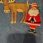 Holiday Time  Christmas Santa Reindeer denim‎ button down long sleeve Photo 2