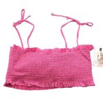 Jessica Simpson Womens Pink Glitter Bomb Smocked Bandeau Bikini Swim Top S Photo 2