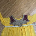 Yellow Chiffon Indian Anarkali Dress Red Velvet Trim Beaded M Size M Photo 7