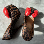 Penny Loves Kenny Animal print heeled shoes with red bow detail and black studs, Photo 3