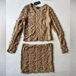 Pretty Little Thing PrettyLittleThings Set of 2 Y2K Petite Taupe‎ Textured Jersey Mini Skirt and Top Photo 1